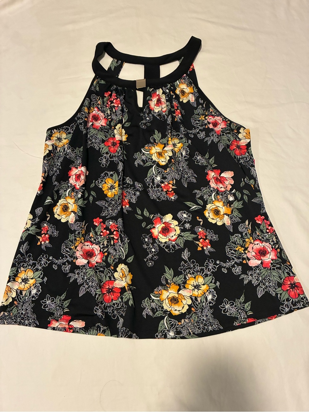 Women's Black Floral Halter Cami Top